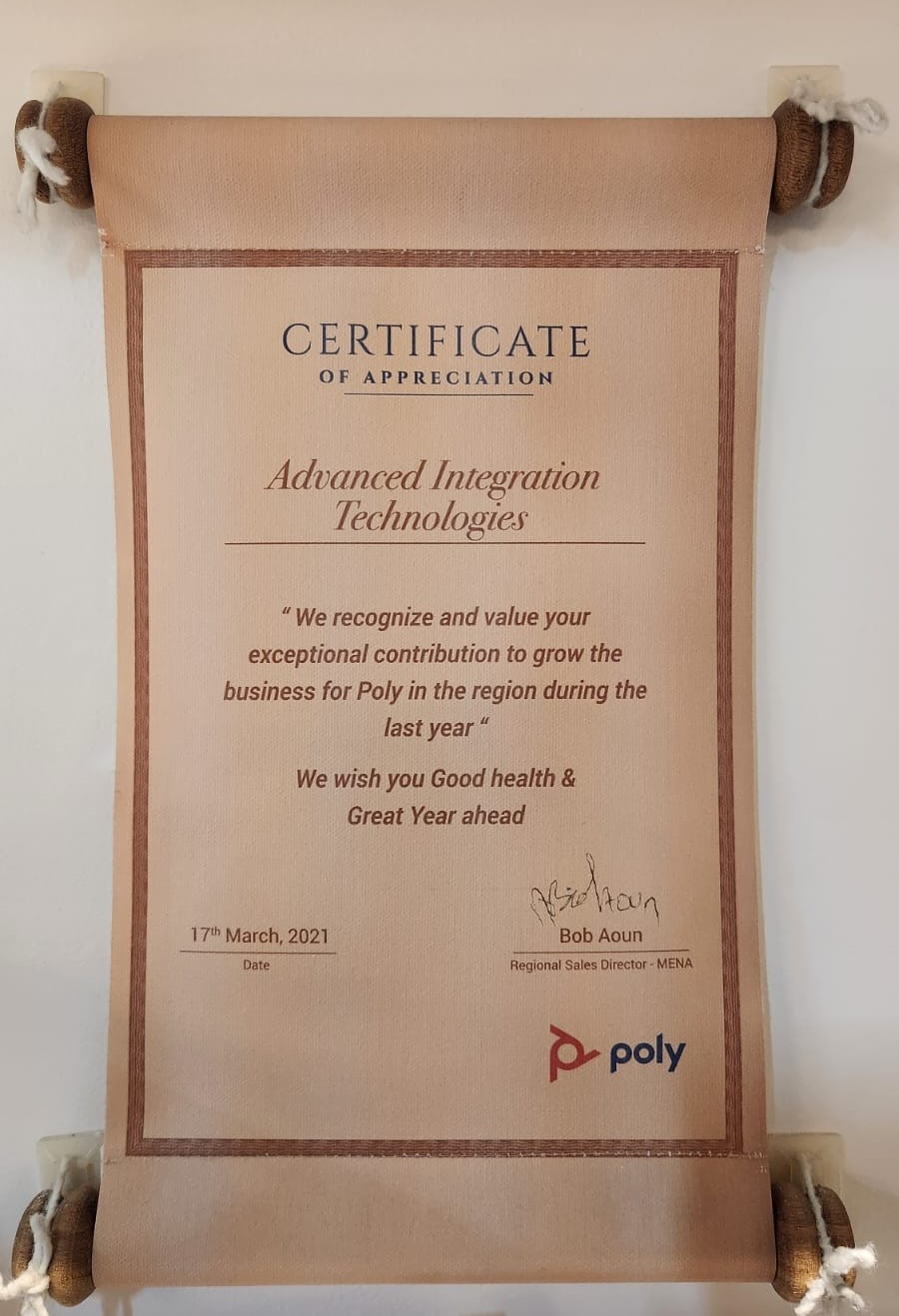 Poly Certificate of Appreciation